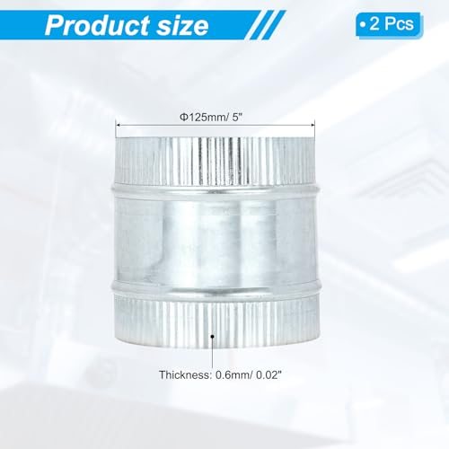 5 Inch Duct Connector Coupling, 2 Pcs Galvanized Steel Straight Dryer view 2