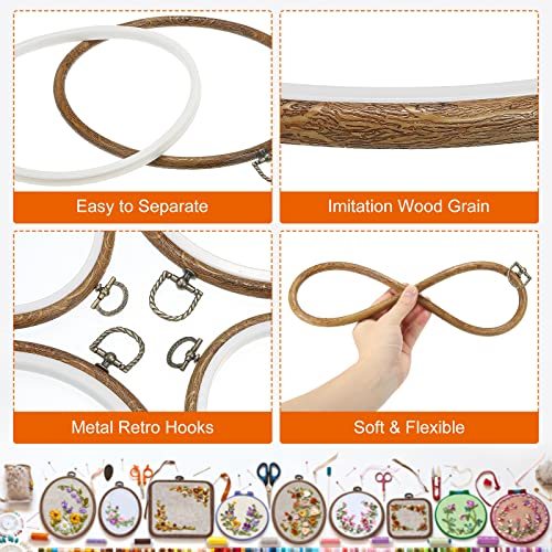 5 Pieces 5 Inch Embroidery Hoops Frame Round Imitated Wood Circle Cross view 3