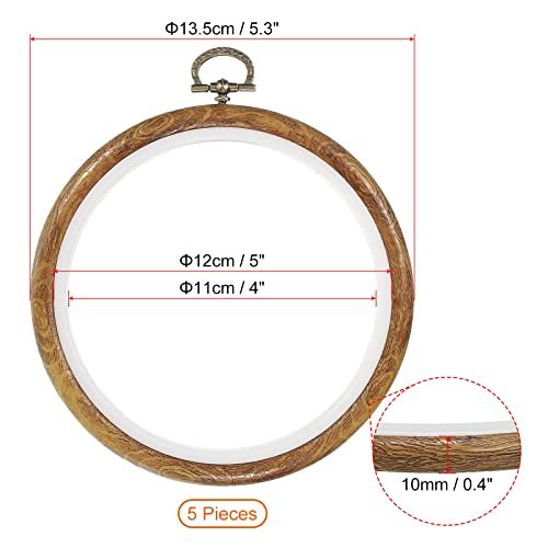 5 Pieces 5 Inch Embroidery Hoops Frame Round Imitated Wood Circle Cross view 2