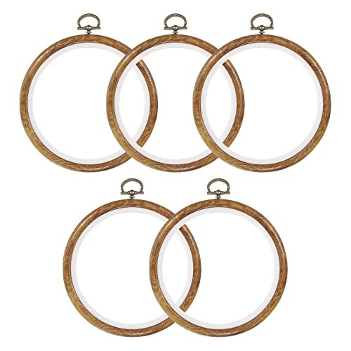 5 Pieces 5 Inch Embroidery Hoops Frame Round Imitated Wood Circle Cross — PATIKIL