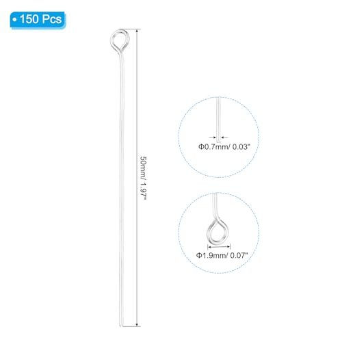 50mm Open Eye Pins, 150Pcs 23 Gauge Metal Head Pins, Silver Tone view 2