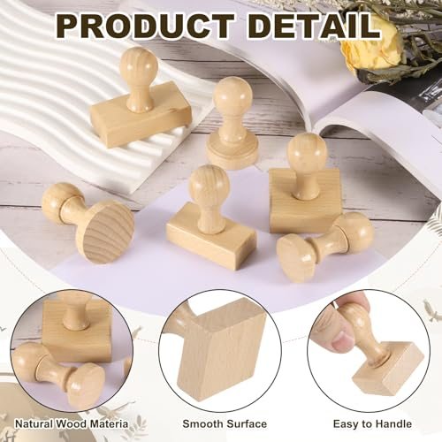 50x25mm Wooden Stamp Round Handle, 2 Pcs Wooden Stamp Mounts Beech Wood view 3