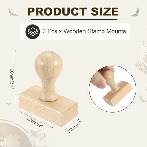 50x25mm Wooden Stamp Round Handle, 2 Pcs Wooden Stamp Mounts Beech Wood view 2