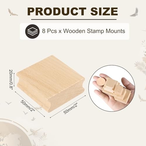 50x50mm Wooden Stamp Block, 8 Pcs Blank Rubber Stamp Mounts Wooden Rubber view 2