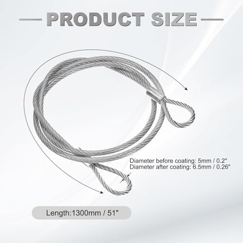 51" Safety Cable Lock Security Wire Ropes 0.26" Dia Clear, 304 Stainless view 2