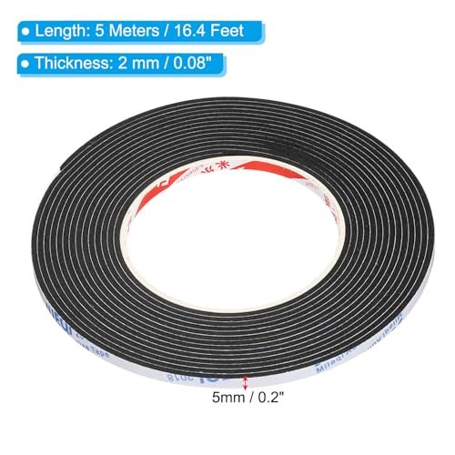 5m/16.4ft Sealing Foam Tape, 2 Pack 5mm Wide 2mm Thick Single Sided view 2