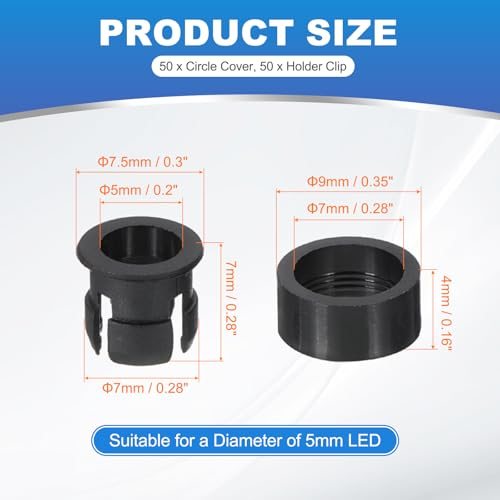 5mm Emitting Diode Holder Kit, 50Pcs Plastic LED Holder Flat Clip Circle view 2