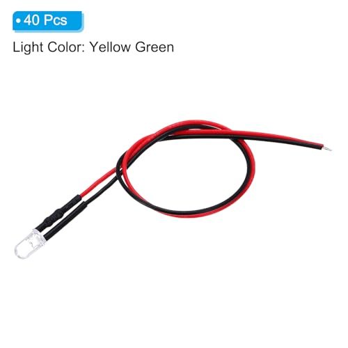 5mm LED Diode Light Yellow Greens 40 Pcs 3V DC Pre Wired view 3