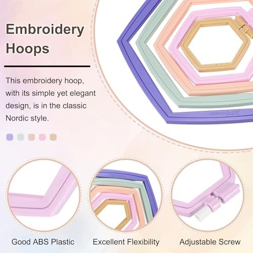 5Pieces 4.1"x3.7" Hexagonal Embroidery Hoops DIY Light Purple view 3