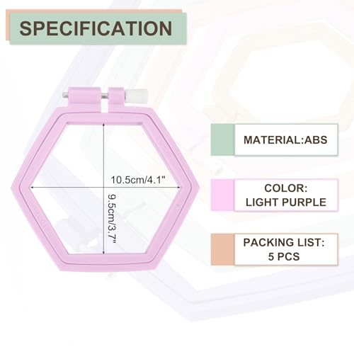 5Pieces 4.1"x3.7" Hexagonal Embroidery Hoops DIY Light Purple view 2