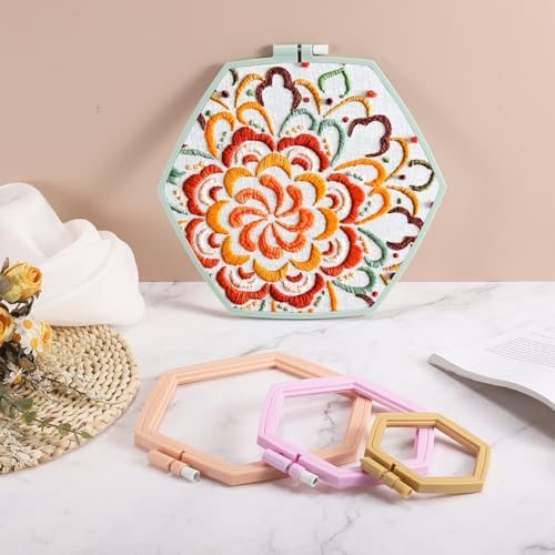 5Pieces 4.1"x3.7" Hexagonal Embroidery Hoops DIY Light Purple view 5