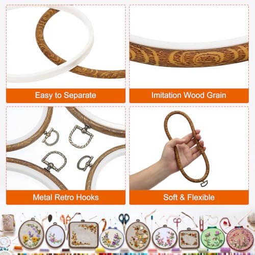 5Pieces Imitated Wood Oval Frame Cross Stitch Hoop Ring view 3