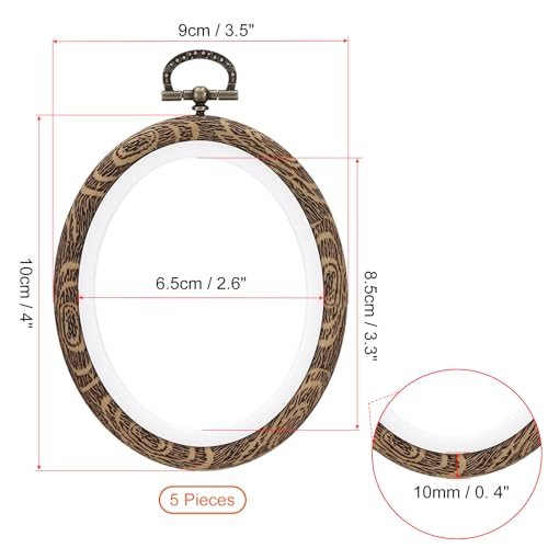 5Pieces Imitated Wood Oval Frame Cross Stitch Hoop Ring view 2