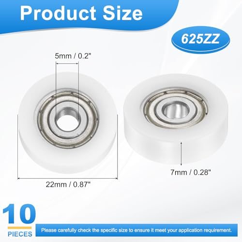 5x22x7mm Ball Bearing Guide Pulley Roller 10PCS Nylon Round Wheel view 2