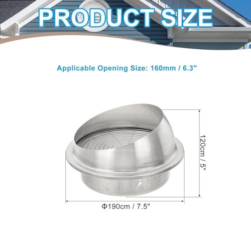 6.3" Dryer Vent Cover Stainless Steel Exterior Wall Air Vent Large view 2