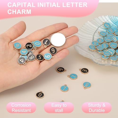 6 Number Charm, 50 Pcs Double Sided Number Charm Pendants view 4