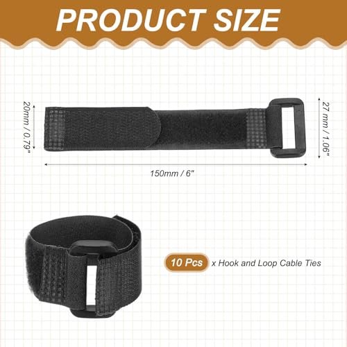 6"x0.79" Reusable Cable Ties Adjustable Hook and Loop Straps 10Pcs, Cord view 2