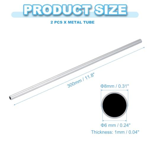 6063 Aluminum Tube 2pcs 8mm OD 1mm Thickness 300mm Length view 2