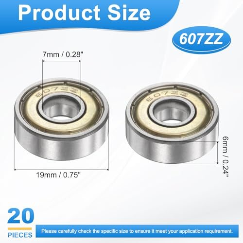 607ZZ 7mm x 19mm x 6mm Deep Groove Ball Bearing Metal Sealed 20Pcs view 2