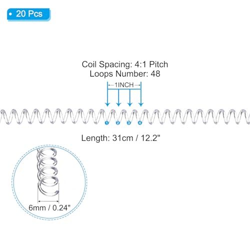 6mm(1/4") Plastic Spiral Binding Coils, 20 Pcs Binding Spirals 30 Sheet view 2