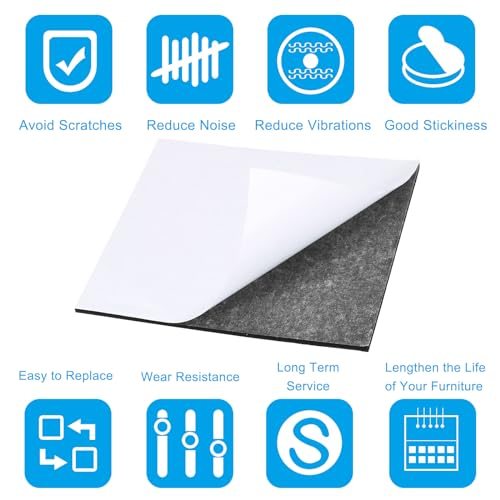 6x6 Inch Black Square Felt Lamp Base Pads, 5 Pack, 2mm Thickness view 4