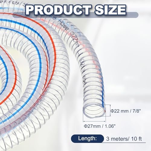 7/8" ID Wire Reinforced Hose 10 Ft PVC Vinyl Suction Tubing, High view 2