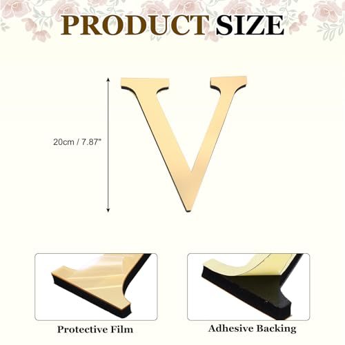 7.87 Inch 3D Acrylic Alphabet Mirror Wall Stickers Letter V Self-Adhesive view 2
