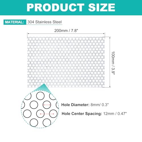 7.9" x 3.9" 304 Stainless Steel Perforated Sheet view 2
