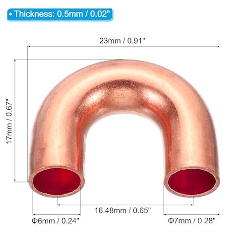 7mm OD 23x17mm Elbow Copper Pipe Fitting, 2 Pack 180 Degree Bend Welding view 2