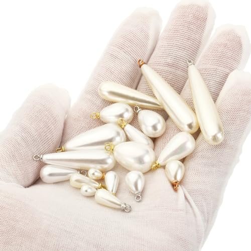 7x5mm Pearl Charm 50Pcs Faux Pearl Teardrop Beads Bulk Gold, Pearl view 3