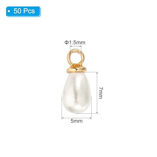 7x5mm Pearl Charm 50Pcs Faux Pearl Teardrop Beads Bulk Gold, Pearl view 2