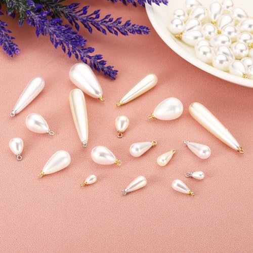 7x5mm Pearl Charm 50Pcs Faux Pearl Teardrop Beads Bulk Gold, Pearl view 4