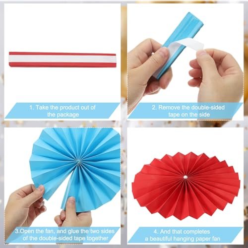 8"/12"/16" Paper Fans Hanging Decoration 6 in 1Set Round Fans Blue view 3