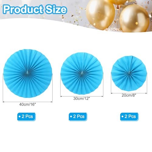 8"/12"/16" Paper Fans Hanging Decoration 6 in 1Set Round Fans Blue view 2