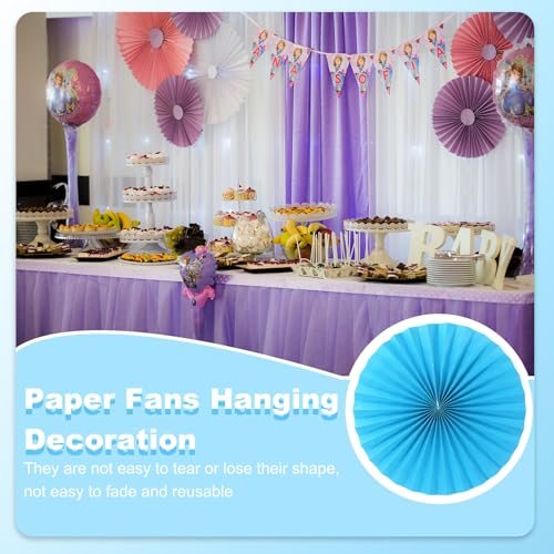 8"/12"/16" Paper Fans Hanging Decoration 6 in 1Set Round Fans Blue view 4
