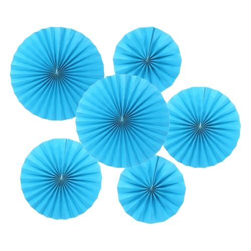 8"/12"/16" Paper Fans Hanging Decoration 6 in 1Set Round Fans Blue — PATIKIL