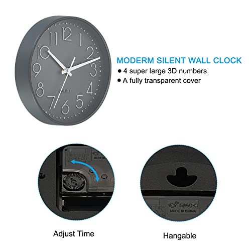 8 Inch Round Wall Clock, Battery Operated Silent Non-Ticking Wall Clocks view 4