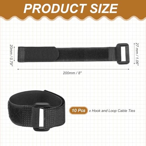 8"x0.79" Reusable Cable Ties Adjustable Hook and Loop Straps 10Pcs view 2