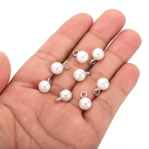 8mm Silvery White Faux Pearl Charm, 100pcs DIY Jewelry Making Charm view 3