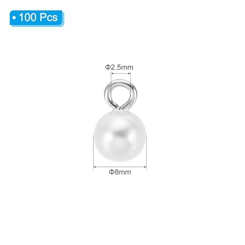 8mm Silvery White Faux Pearl Charm, 100pcs DIY Jewelry Making Charm view 2