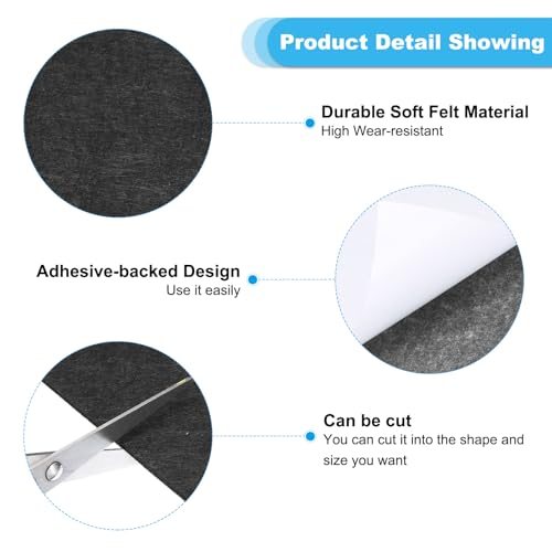 8x6 Inch Black Felt Rectangular Furniture Pad, 5 Pack, Anti-Scratch view 3