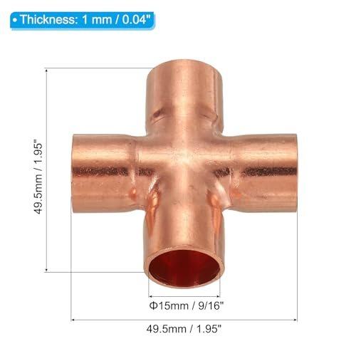 9/16"(15mm) Copper Cross Pipe Fitting view 2