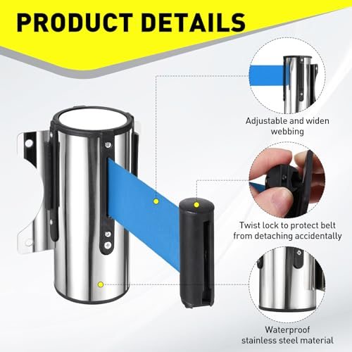 9.8FT Fixed Wall Mount Retractable Belt Barrier Set view 3