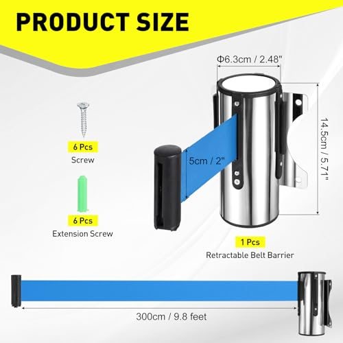 9.8FT Fixed Wall Mount Retractable Belt Barrier Set view 2