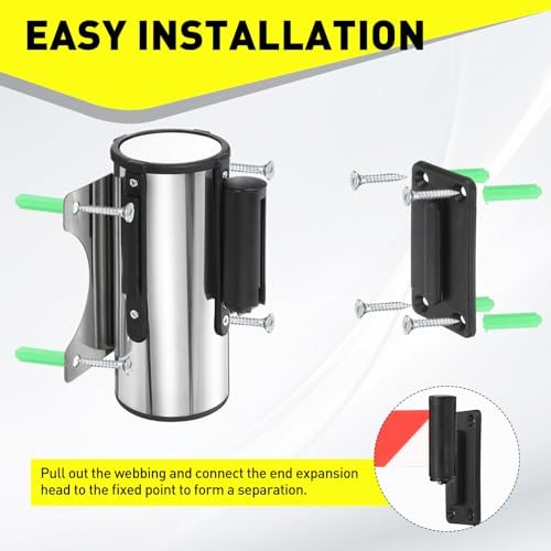 9.8FT Fixed Wall Mount Retractable Belt Barrier Set, Metal Safety Belt view 4