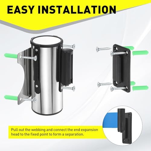 9.8FT Fixed Wall Mount Retractable Belt Barrier Set view 4
