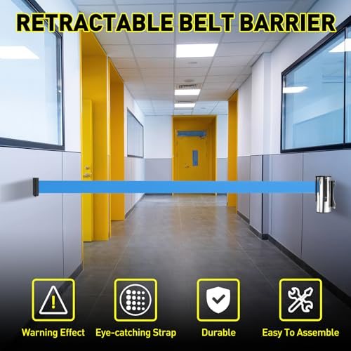 9.8FT Fixed Wall Mount Retractable Belt Barrier Set view 5
