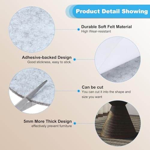 9" Diameter Felt Furniture Pads, 4 Pack 1/5" Thick Lamp Base Felt Round view 3