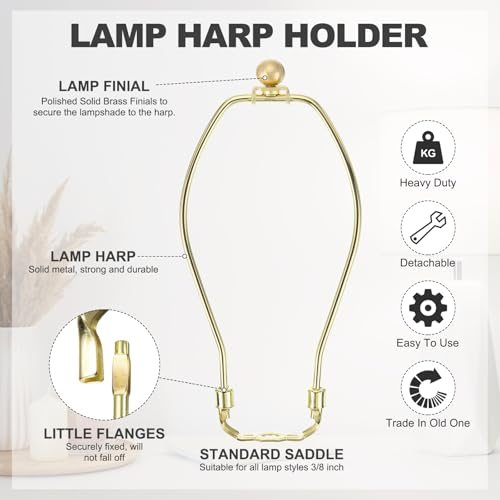 9" Lamp Harp Kit with 17.5mm Solid Brass Ball Finial, Gold 1Set, Bracket view 3