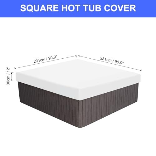 90.9x90.9x11.8 Square Hot Tub Cover, 210D Oxford, White view 2